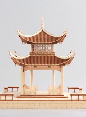 新中式创意木质凉亭建筑屋檐禅意客厅玄关家居样板房软装饰品摆件