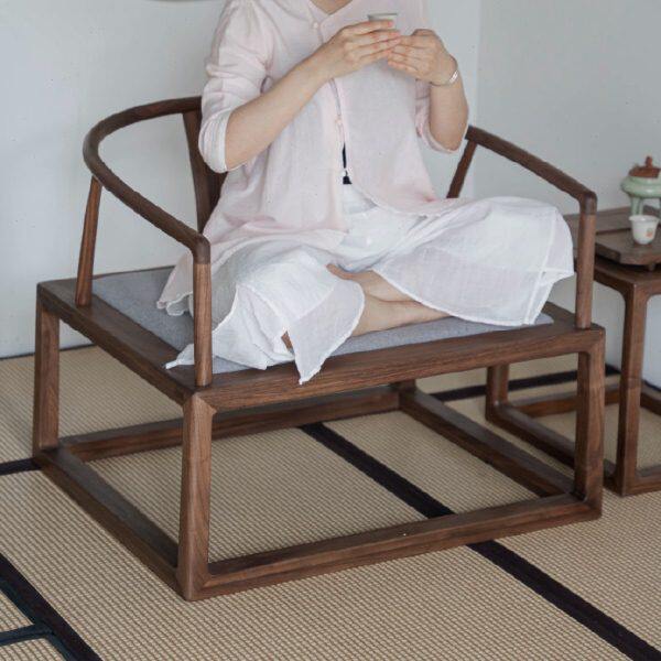 九间房新中式禅修椅冥想参禅圈椅黑胡桃实木盘腿打坐明式禅椅