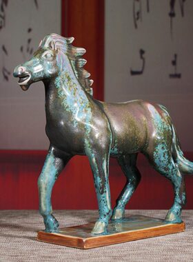 品电视柜家居瓷马到成功客厅摆件陶瓷禹州神垕钧玄关装饰工艺品