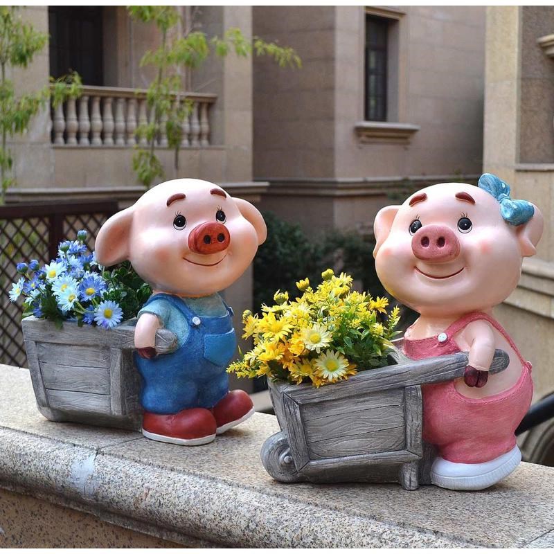 户外猪猪动物花h盆花园庭院布置别墅院子装饰品创意园林幼儿园摆