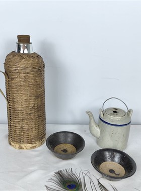 民俗怀旧老物件提梁q茶壶茶碗复古茶馆客栈民宿摆件影视道具