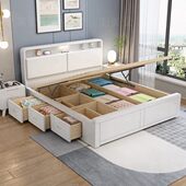 气压主卧双人床高箱储物床现代简约抽屉收纳床1.8米1.5白色实木床