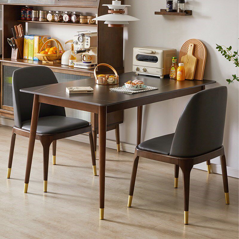 岩板餐桌实木家用吃饭桌客厅长桌子小户型简约餐桌长方形洽谈桌子