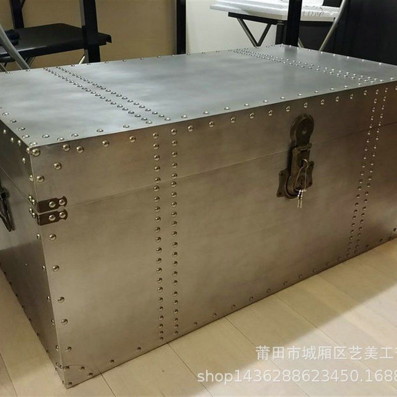 欧式复古做旧工业风客厅简约铝皮茶几储物储收纳储藏皮箱