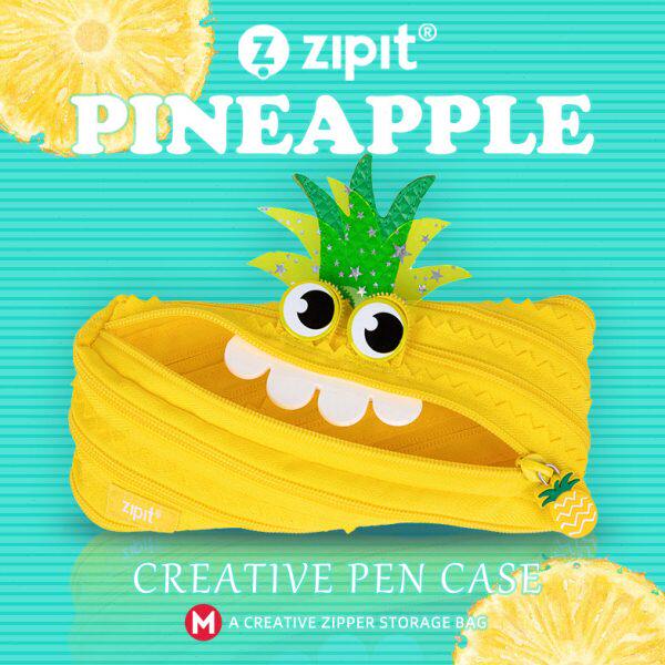 ZIPIT新款流行菠萝文具盒笔袋儿童原创可爱网红in创意一根拉链