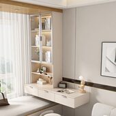 实木飘窗柜改造储物柜子书桌书柜一体空间利用悬浮抽屉窗台柜定制