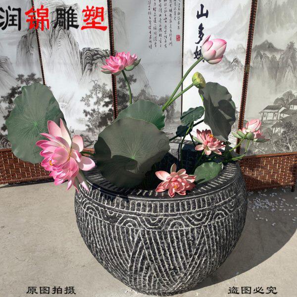 石雕鱼缸青石花盆仿古水缸纯手工石盆庭院石缸石头缸定做养鱼种花
