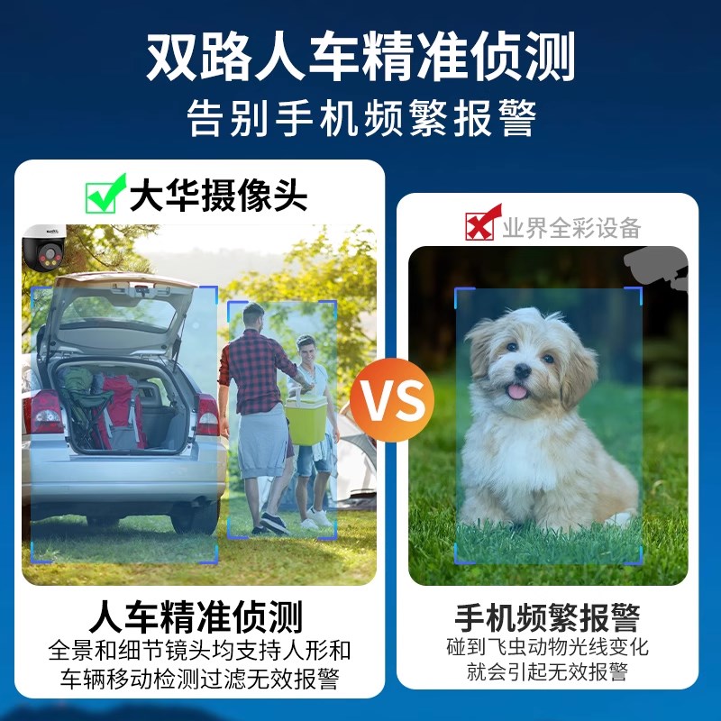 大华无线wifi家商用摄像头360度全景双镜手机远程全彩监控摄影头