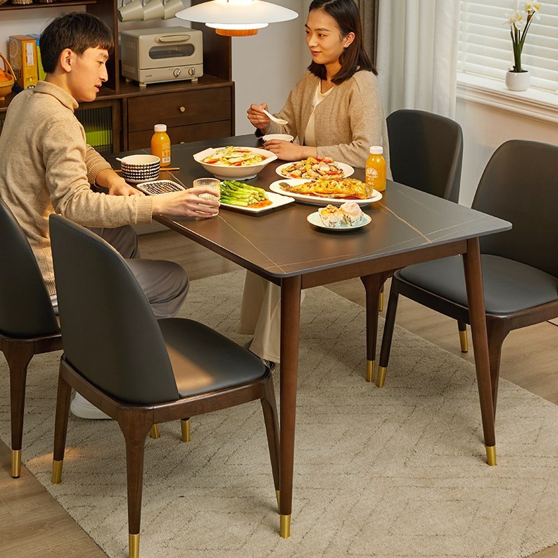 岩板餐桌实木家用吃饭桌客厅长桌子小户型简约餐桌长方形洽谈桌子