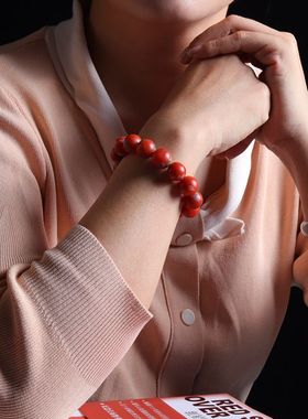 天然保山南红玛瑙手链佛珠独特铁皮包浆文玩手串单圈男女款饰品