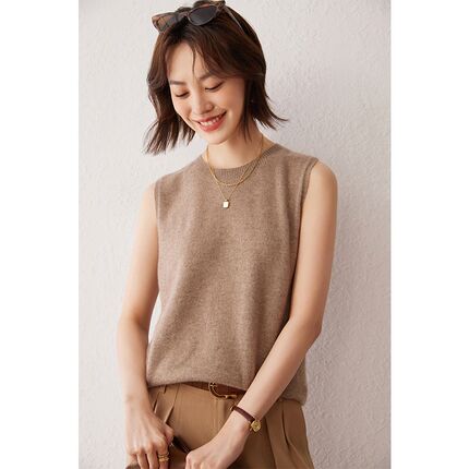 24秋冬新款100纯山羊绒女无袖套头无缝坎肩宽松软糯百搭针织打底