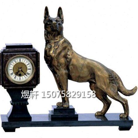 理石铸铜单犬钟|古典全铜机械上弦座钟|台钟家居装饰客厅摆设|