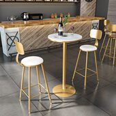 流行铁艺大理石圆形吧台桌椅组合家用阳台户外休闲正方形高脚桌椅