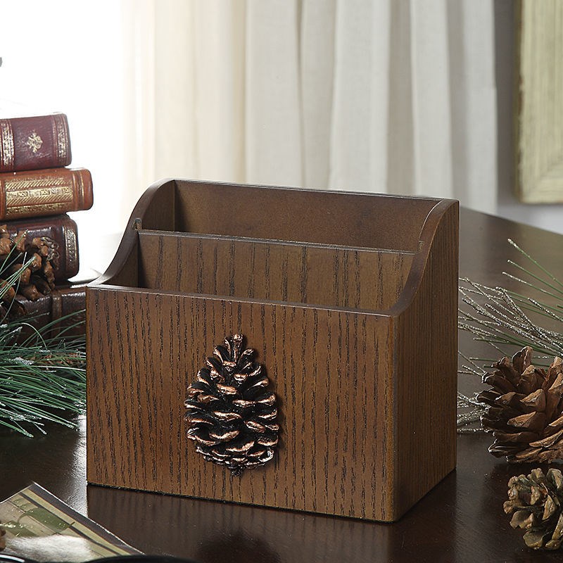 遥控器收纳盒美式客厅木质茶几小木盒办公室桌面笔筒遥控板整理盒