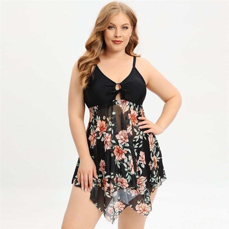 2023新款欧美跨境大码女泳衣保守平角泳裤分体比基尼泳装现货