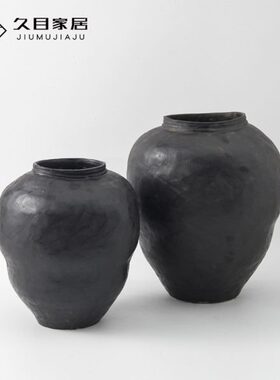 侘寂风新中式陶瓷大花瓶落地花器黑色白色电视柜装饰品干花插摆件