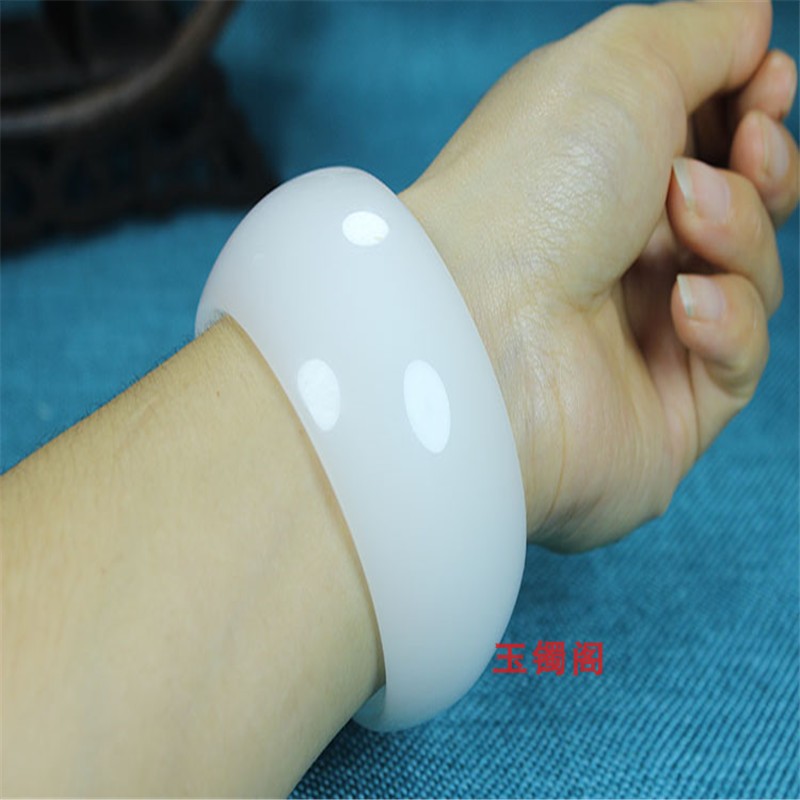 新疆和田玉白玉手镯宽版加宽加大手镯轮胎版白玉手镯玉石镯子