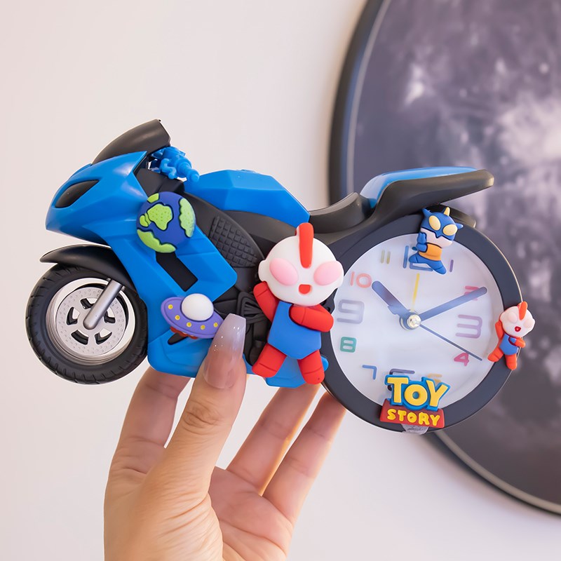 新款儿童闹钟男孩奥特曼摩托车学生懒人时钟强力叫醒闹钟起床神器