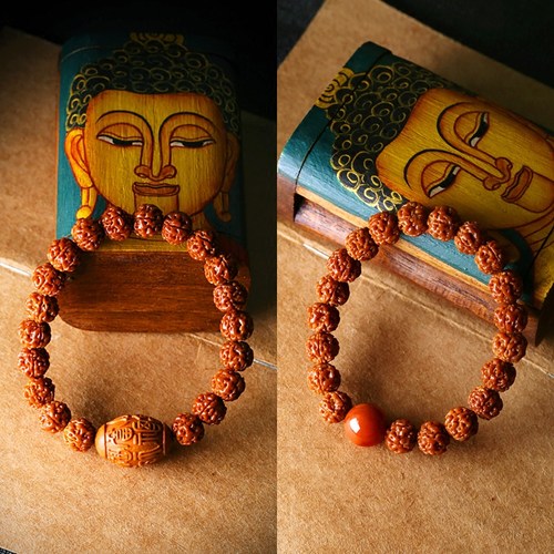 尼泊尔小金刚菩提子手串男女转运配饰包浆玉化盘龙纹文玩佛珠手链