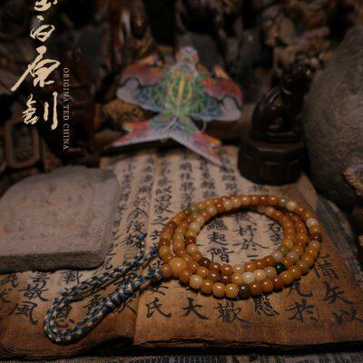 「墨白」超神级 原生淡风化籽花色彩豆菩提根桶珠108颗纯手工男女