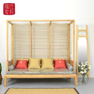 实木罗汉榻老榆木沙发床东南亚风格古典床新中式原木色四柱架子床