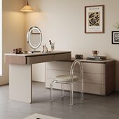 轻奢主卧梳妆台简约现代2024新款 奶油风化妆桌斗柜一体 带镜子法式