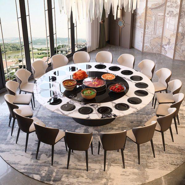 电动内嵌转盘岩板餐桌现代简约带电磁炉餐厅酒店定制大理石大圆桌,住宅家具,岩板餐桌,淘宝优惠券,粉丝福利购,淘宝优惠卷