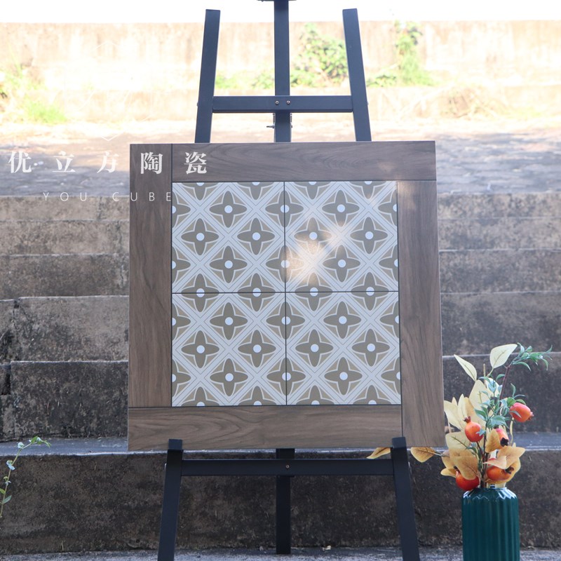 法式复古木纹拼花砖600X600 餐饮酒吧咖啡店地砖T客厅阳台防滑瓷