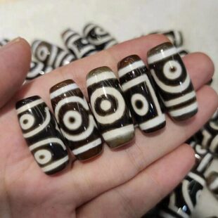 天珠散珠30mm 天地星辰折线两眼莲花三眼玛瑙天珠黑白藏式