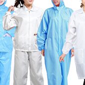 QCFH静电衣加肥加大码 防静电工作服连帽连体分体服蓝色白色5XL6XL