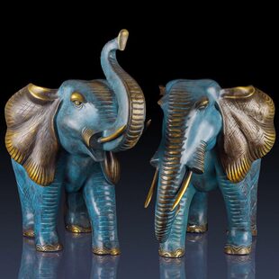 饰品摆件办公室饰开业礼品 纯黄铜大象工艺品摆件招财象一对客厅装