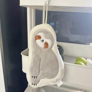 卡通树懒厨房擦手布加厚吸水挂式卫生间擦手帕子儿童不掉毛擦手巾