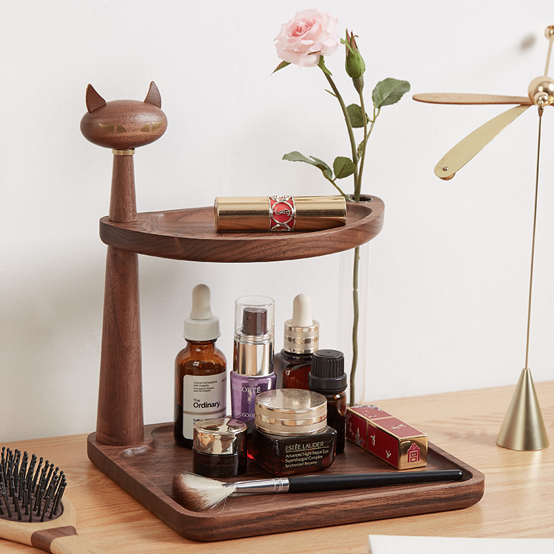 桌面置物架钥匙玄关收纳盒木质摆件进门鞋柜杯子实木化妆品收纳架