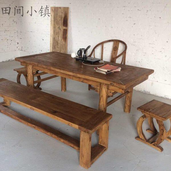 老榆木实木茶桌椅组合复古怀旧禅意茶台原木新中式仿古功夫泡茶桌