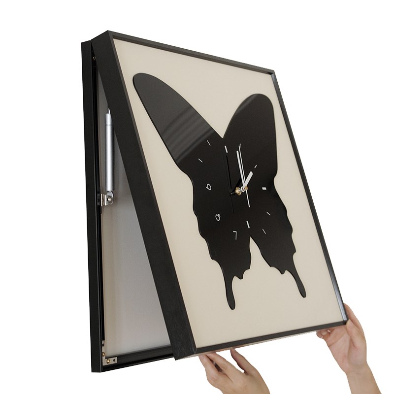 电表箱装饰画带钟表高级电表箱遮挡蝴蝶时钟静音免打孔玄关挂画