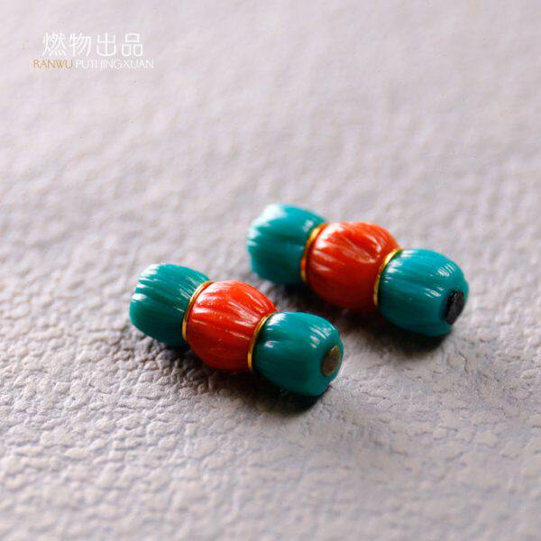 毕业级老绿色雕刻百香籽隔珠瓦西南红玛瑙顶珠配珠散珠菩提配饰