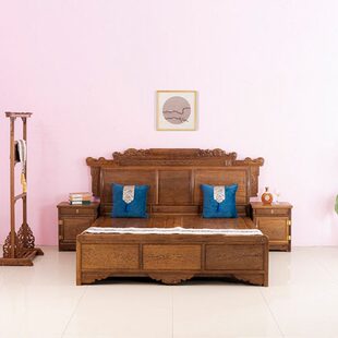 全榫卯床铺 红木家具鸡翅木双人床实木家具婚床带抽屉大床仿古中式