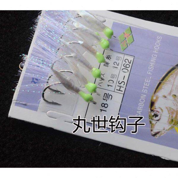 六顺 6钩 白鱼皮 白条串钩胶皮真鱼皮翘嘴餐条马口荧光串钩10包
