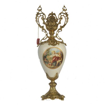 进口家居饰品欧式古典花器玄关摆件法式客厅装饰品瓷配铜花瓶8530