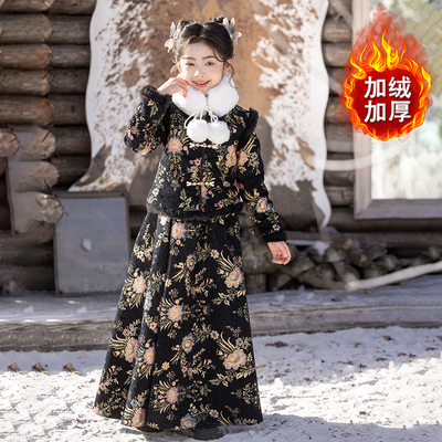 黑色汉服拜年服冬装加绒加厚