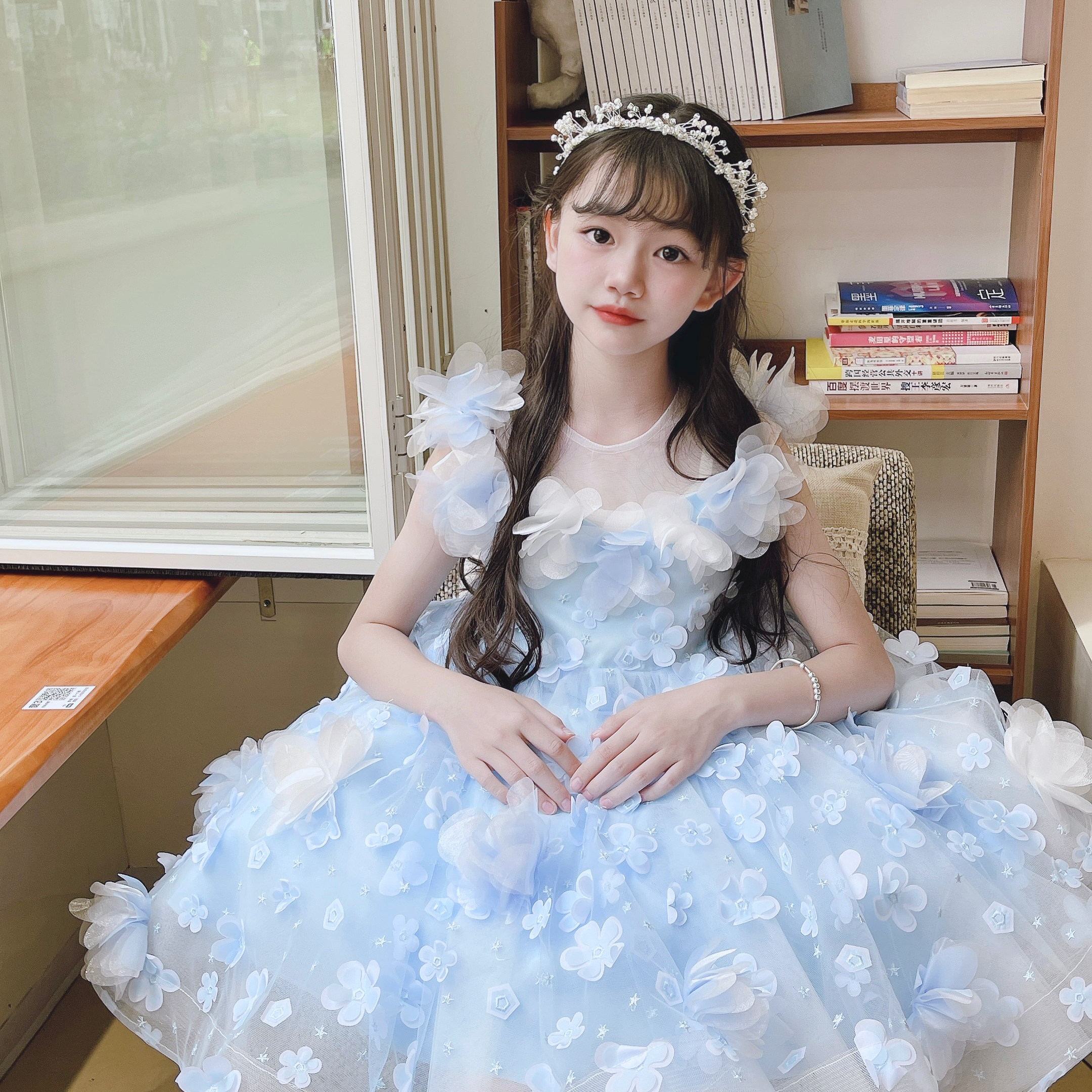 女童礼服高端花仙子儿童生日洋气公主裙子小主持人钢琴演奏蓝色