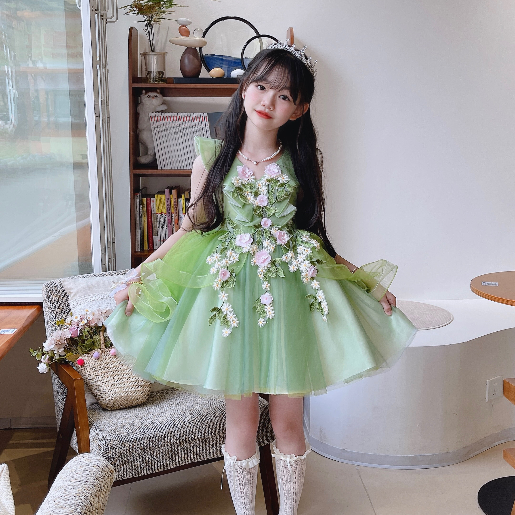 儿童礼服花仙子公主裙花童婚礼小女孩女童钢琴小主持人演出服新款