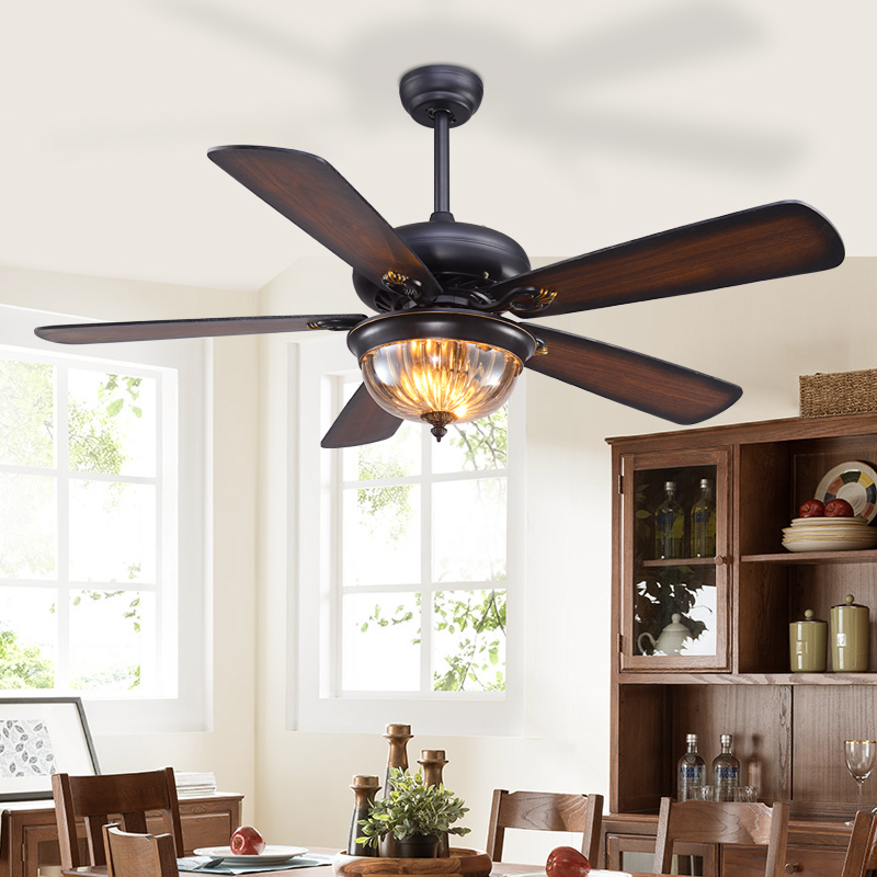 复古美式风扇灯客厅餐厅阳光房吊扇灯静音电风扇吊灯木叶带灯吊扇