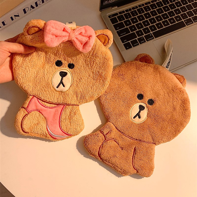 可爱小熊挂式擦手巾珊瑚绒超强吸水加厚毛巾家用卫生间搽抹布厨房