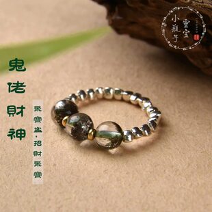 【鬼佬财神】绿幽灵聚宝盆水晶招财戒指女时尚个性转运珠戒食指戒