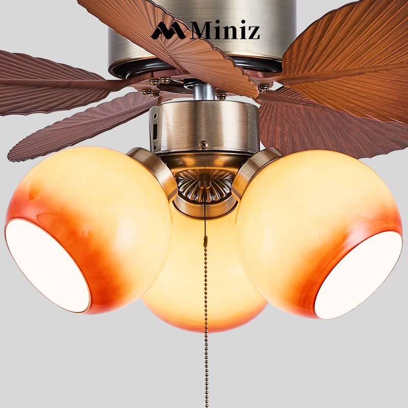 美式复古餐厅餐桌吸顶风扇灯法式中古芭蕉叶电扇灯变频静音卧室灯