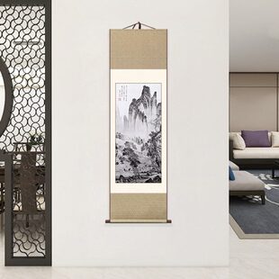 新中式挂画卷轴画松林扬鞭图中国丝绸梭织工艺画出国礼品送老外