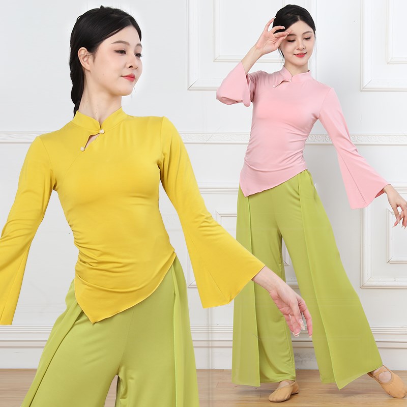 舞蹈服形体服旗袍领练功古典舞民族舞中国舞飘逸喇叭袖表演服上衣