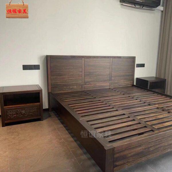 古夷苏木黑檀家具 双人床新中式原木床头柜禅意实木婚床接受定制