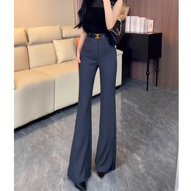 黑色高级感气质微喇西装裤女夏薄款2025新款高腰显瘦不贴腿喇叭裤